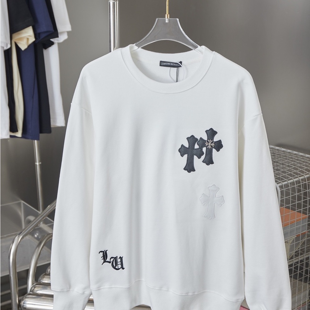 Chrome Hearts White Crewneck with Black Cross Accents